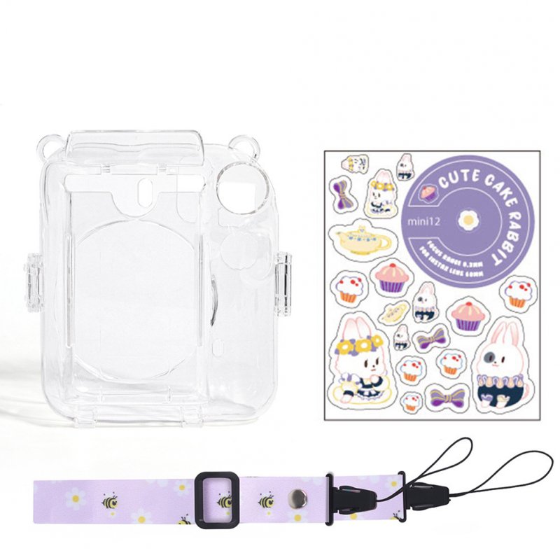Camera Case Scratch-Resistant Crystal Storage Protective Cover With Straps Sticker Compatible For Instax Mini 12 transparent suit 1