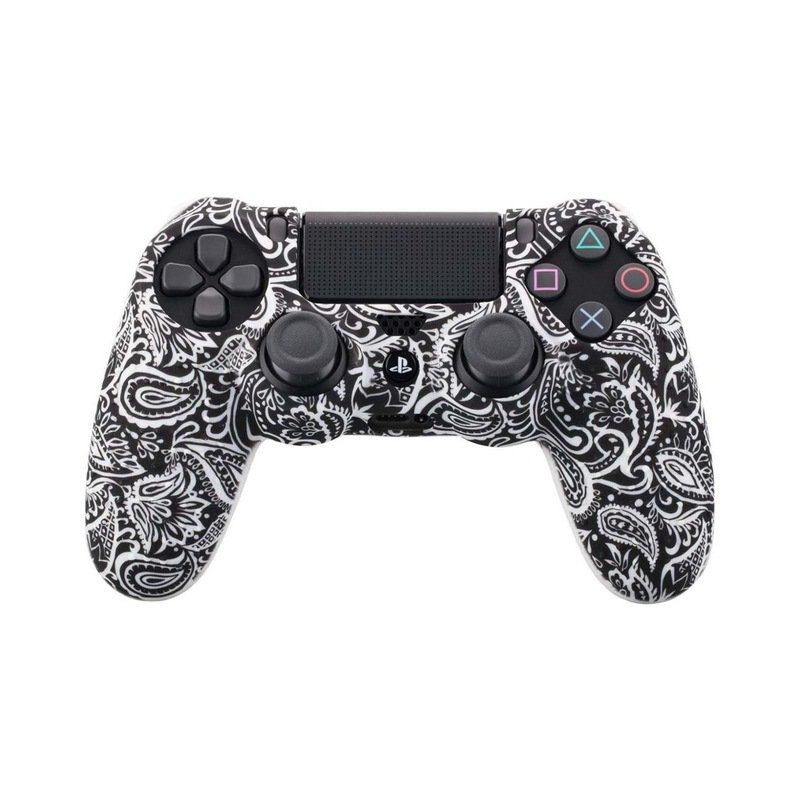 Camouflage Case Graffiti Studded Dots Silicone Rubber Gel Skin for Sony PS4 Slim/Pro Controller Cover Case for Dualshock4 Digital black and white