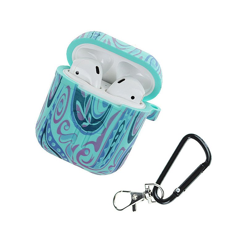 Camouflage Silicone Shockproof Protector Cover Case Carabiner for Airpods Case i10 i12 TWS Bluetooth Luminous Protector Water duck color whirlwind