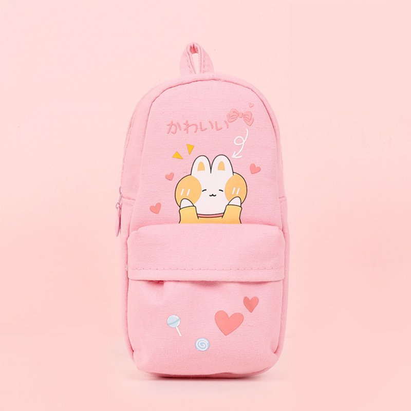 Canvas Pencil Case Large Capacity Zipper Pencil Bag School Stationery pink shy bunny