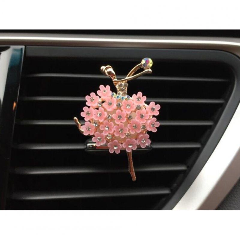 Car Air Vent Decoration Car Interior Decoration Rhinestone Ballet Girl Car Air Freshener Clip with Fragrance Cotton Pads  Pink