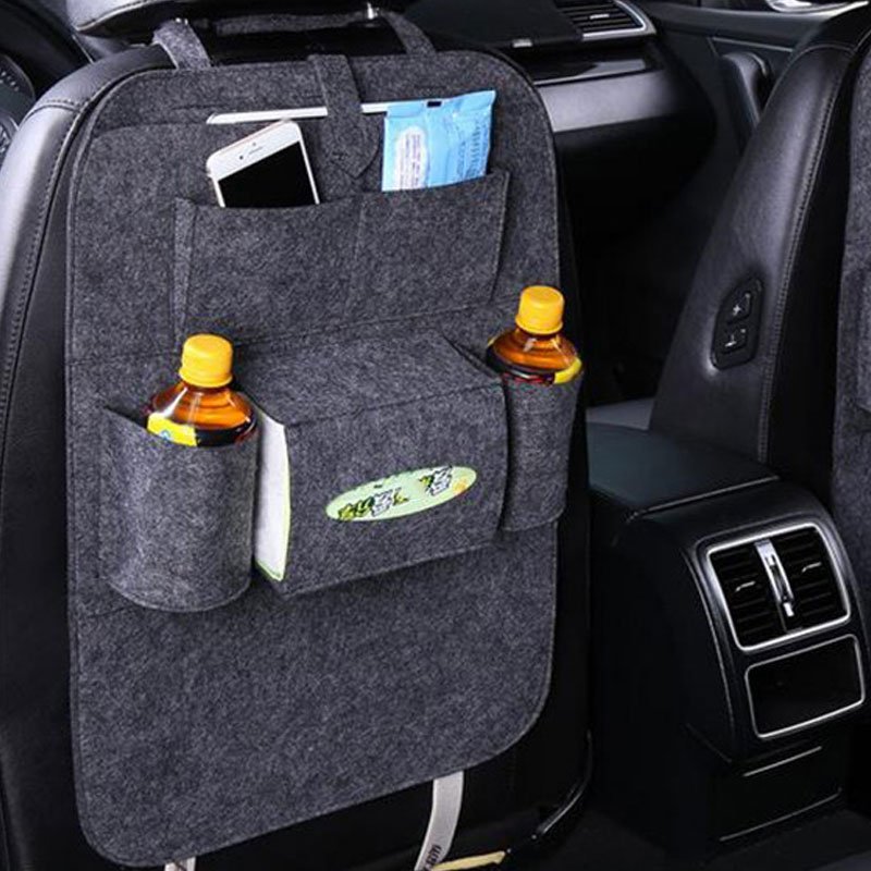 Car Back Seat Felt Multi Pocket Hanging Storage Bag Organiser Car Seat Back Bag Auto Travel Holder Car Accessories Dark gray_1 pc