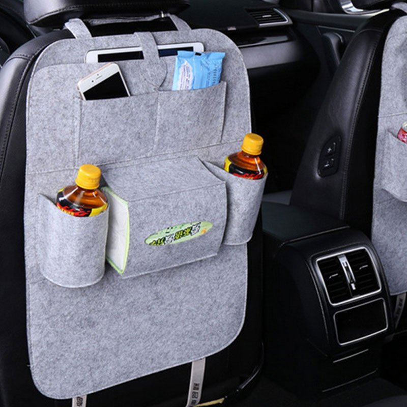 Car Back Seat Felt Multi Pocket Hanging Storage Bag Organiser Car Seat Back Bag Auto Travel Holder Car Accessories Light gray_1 pc