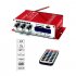 Car Bluetooth USB FM Power Amplifier  Household 12V 3A Mini Hi Fi Stereo Audio AMP with Remote Control  Support FM MP3 SD USB DVD Red
