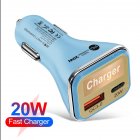 Car Charger 20w Pd Charging Adapter Compatible With Pd+usb Cigarette Lighter Jack Charger blue