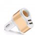Car Charger Adapter Cigarette Lighter One For Two Smart Fast Charging Dual Port USB Gold
