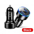 Car Charger Dual Port USB Fast Charging Adapter For Mobile Phones Tablets LED Display Circuit Protection 12V/24V Universal For Most Vehicles black
