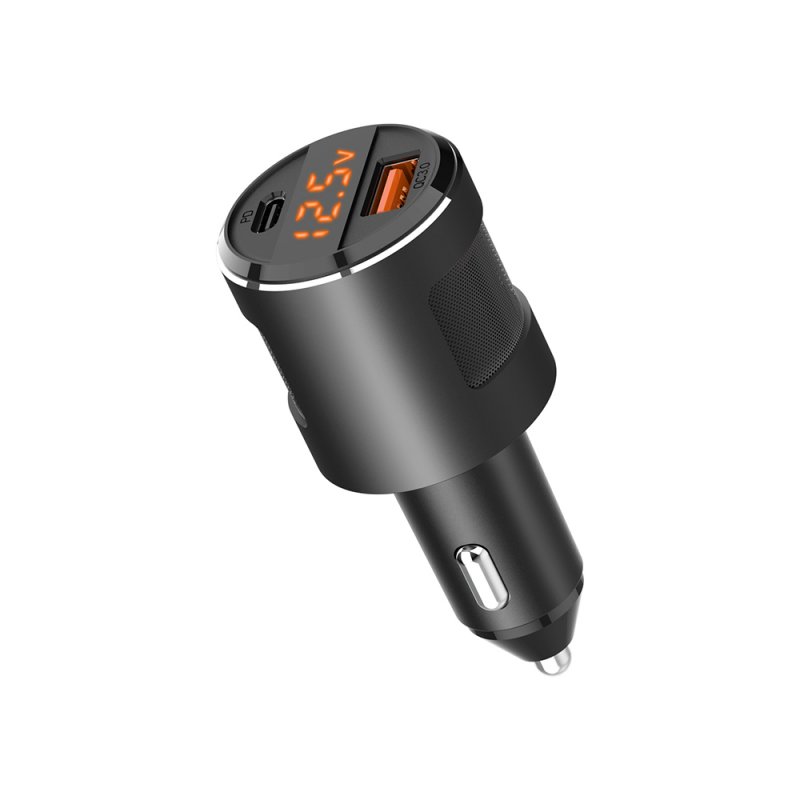 Car  Charger Qc3.0+pd High-power Vehicle 65w With Digital Display Twin Ports Charger black