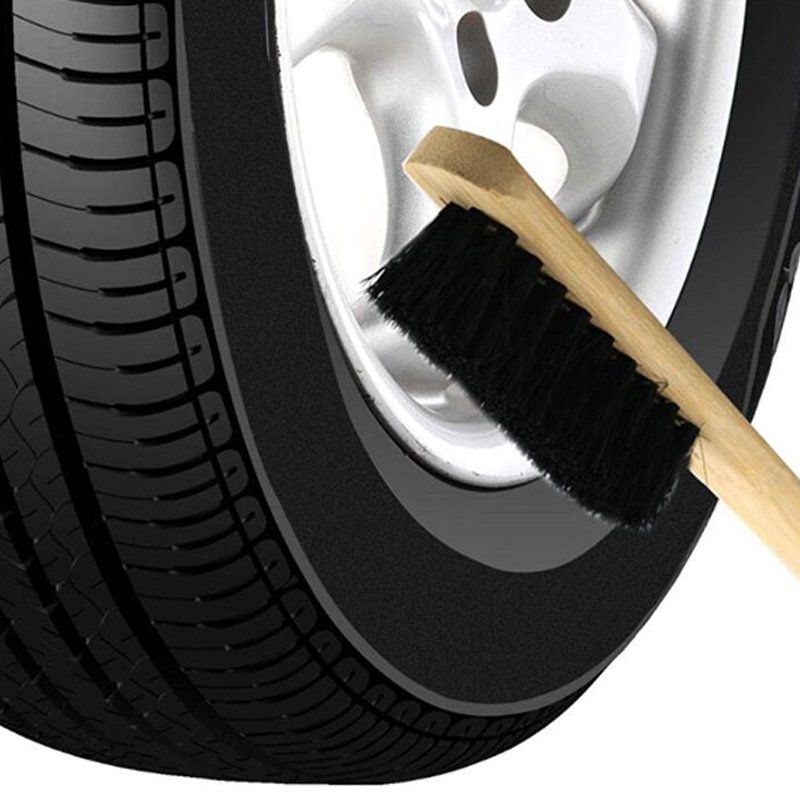 Car Cleaning Brush Engine Tire Wheel Rim Long Bamboo Handle Natural Bristl Auto Detailing Washer 40CM_Arc handle