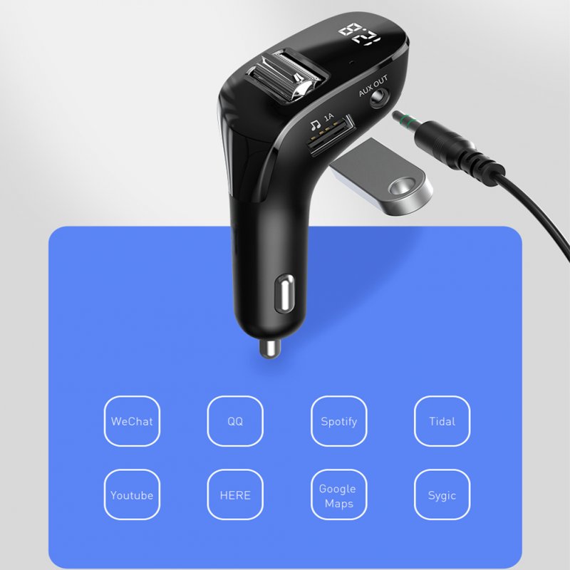Car Fm Transmitter Bluetooth 5.0 Aux Handsfree Wireless Car Kit Dual Usb Car Charger Radio Mp3 Player black