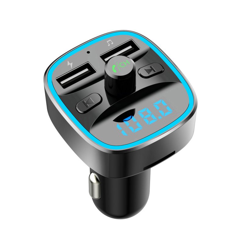 Car Fm Transmitter Car Mp3 Player Bluetooth 5.0 Receiver Dual Usb Car Charger U Disk Play blue
