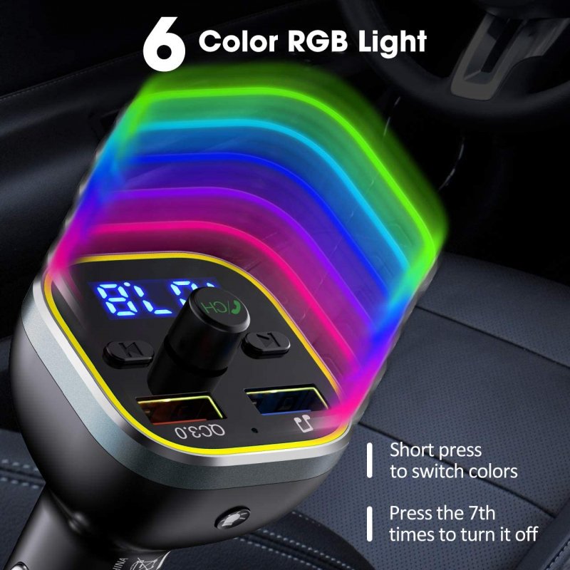 Car Fm Transmitter Car Mp3 Player Bluetooth 5.0 Receiver Dual Usb Car Charger U Disk Play Colorful
