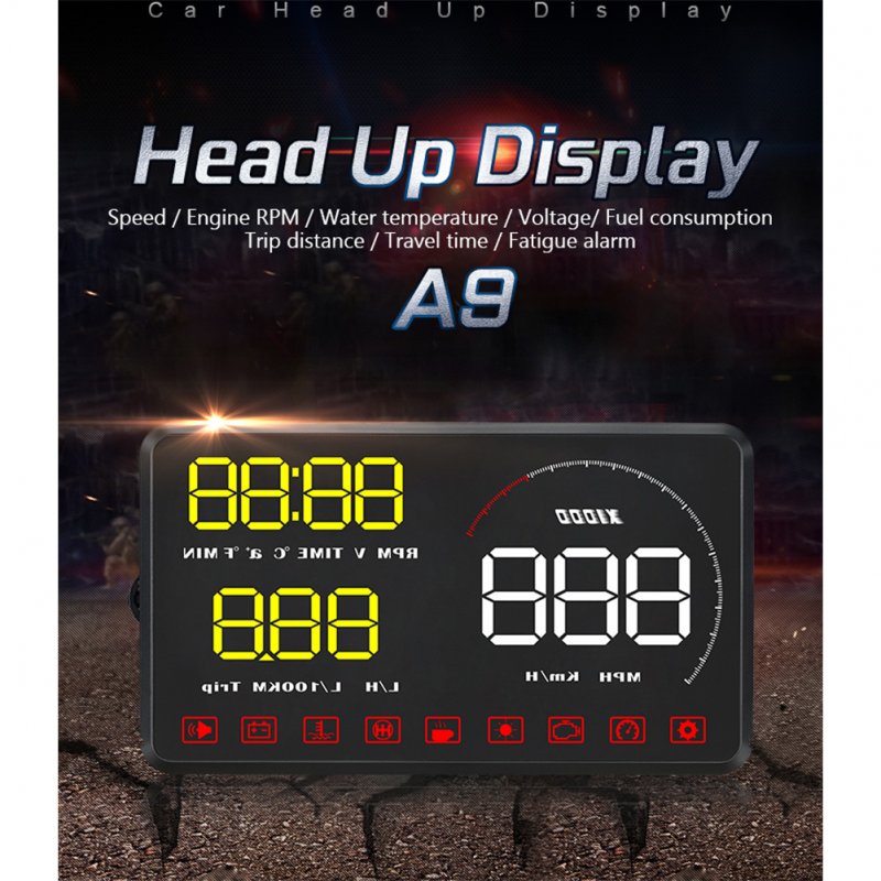 Car HUD Head-Up Display LED Colourful Screen Car Diagnostic Tool Alarm System black