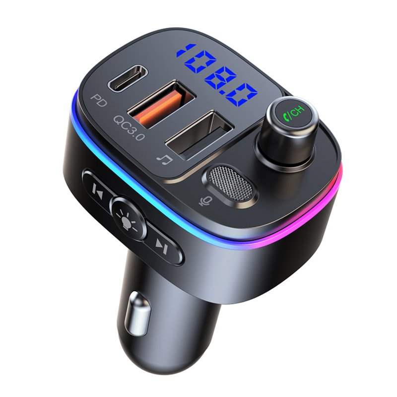 Car Mp3  Player Usb Quick Charge Qc3.0 Handsfree Bluetooth-compatible Car Kit Wireless Fm Transmitter black