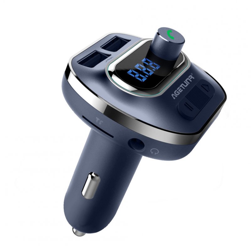 Car Multifuction Adapter MP3 Player Radio Bluetooth Hands-free Dual USB Quick Charger FM Transmitter sapphire