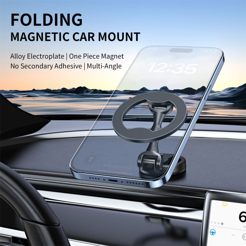 Car Phone Mount Holder 360 Degree Rotation Car Mount Mobile Phone Stand Magnetic Foldable Cradle Universal Car Phone Holder black