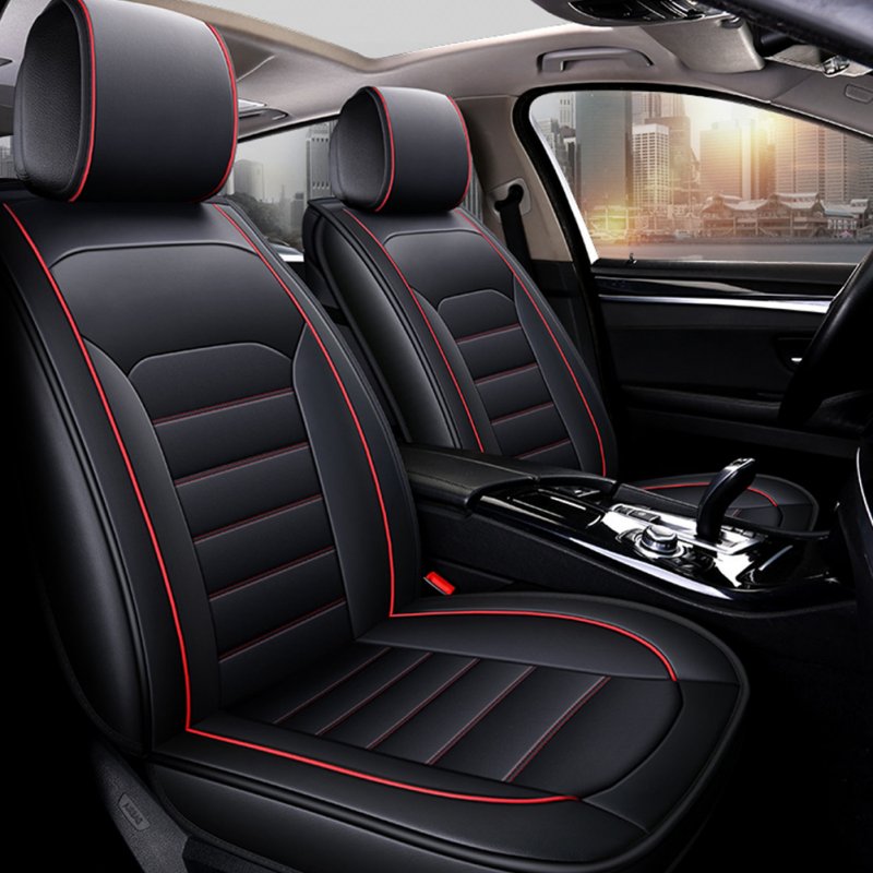 Black Breathable PU Leather Car Seat Cover Full Seat Protector Set Front /& Rear