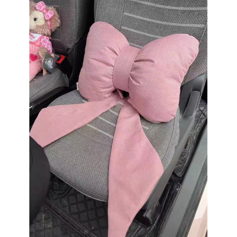 Car Seat Headrest Neck Rest Cushion, Big Bowknot Streamer Shaped Neck Pillow Quick Buckle Design Ergonomic Neck Lumbar Support