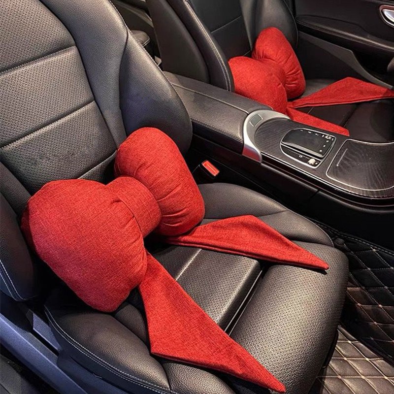 Car Seat Headrest Neck Rest Cushion, Big Bowknot Streamer Shaped Neck Pillow Quick Buckle Design Ergonomic Neck Lumbar Support