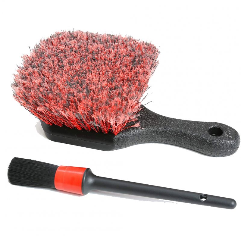 Car Soft Cleaning Brush Detailing Brush Cleans Dirty Tires Releases Dirt And Road Grime Short Handle Brush Red+black