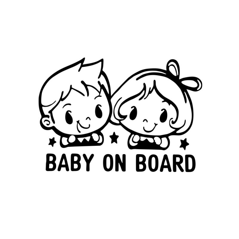 Car Stickers Baby On Board Cute twins Colorful Auto Decor Sticker Warning Safety Car-Styling Decals black