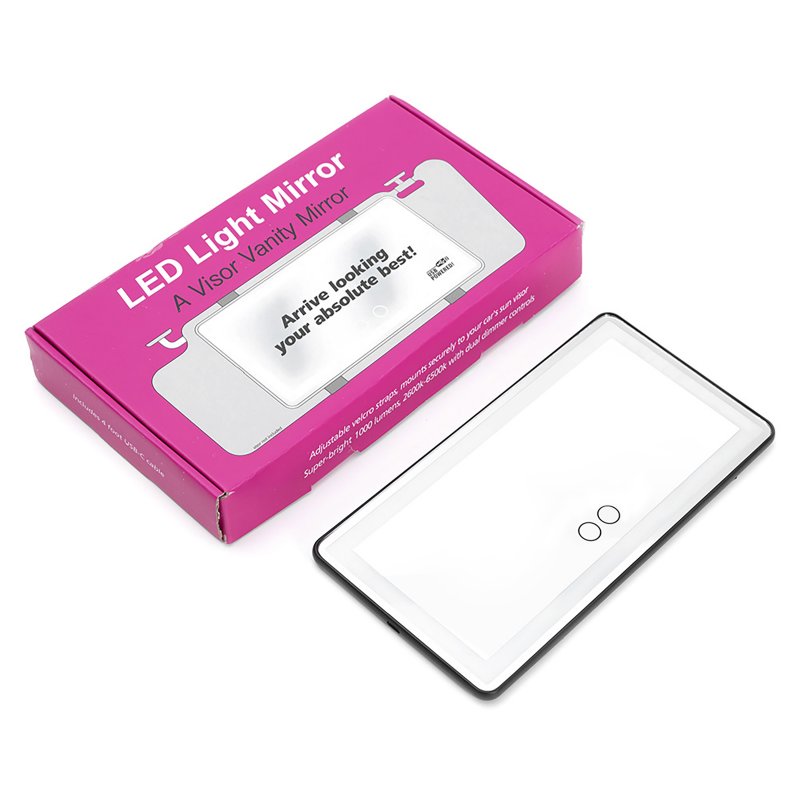 Car Sun Visor Vanity Mirror Rechargeable LED Makeup Mirror With 3 Light Modes 60 LEDs Dimmable Touch Control black