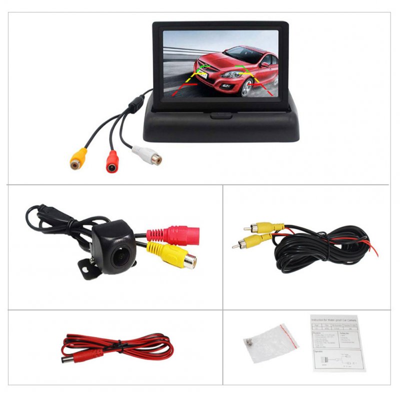Car Video Foldable Monitor Camera Night Vision Rear View Auto Parking Assistance System With Tft Display Black