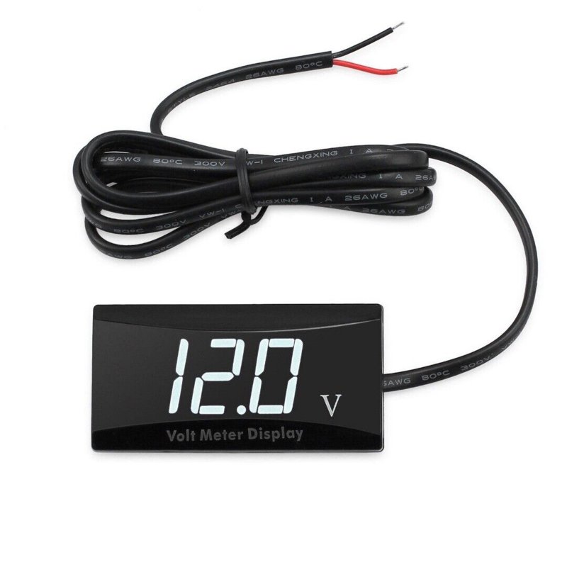 Car Voltmeter 8V-16V Led Digital Display Battery Detection Voltmeter Waterproof Universal For Motorcycle white color light