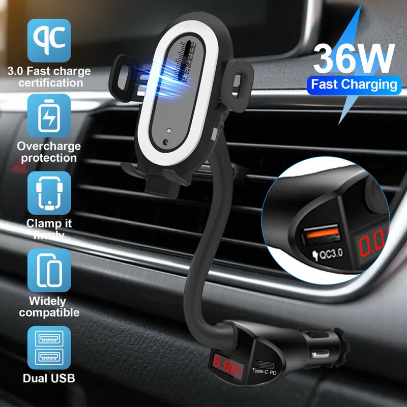 Car Wireless Charging Bracket Cigarette Lighter Holder Dual Usb Intelligent Induction Phone Universal black