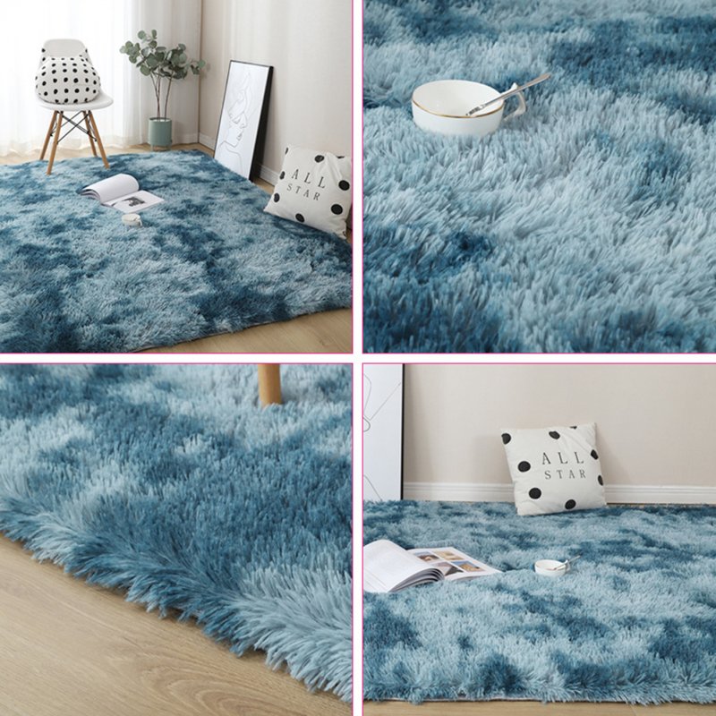 Carpet Tie Dyeing Plush Soft Floor Mat for Living Room Bedroom Anti-slip Rug Navy blue_40x60cm