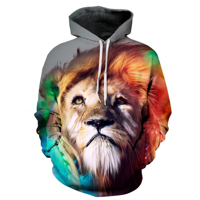 Cartoon 3D Lion Printing Hoodie Casual Long Sleeve Hooded Pullover Sweatshirt Tops Christmas Gift lion_XXL
