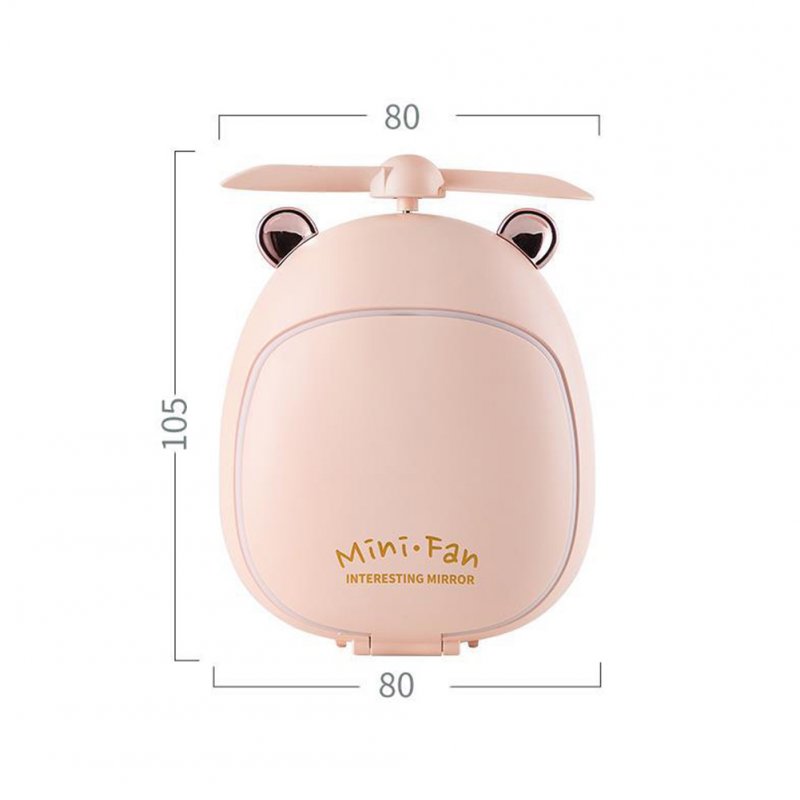 Cartoon Bear Beauty Makeup Mirror Lamp Fan Handheld Portable USB Rechargeable Small Fan Bear pink_10.5 * 3.5 * 8cm