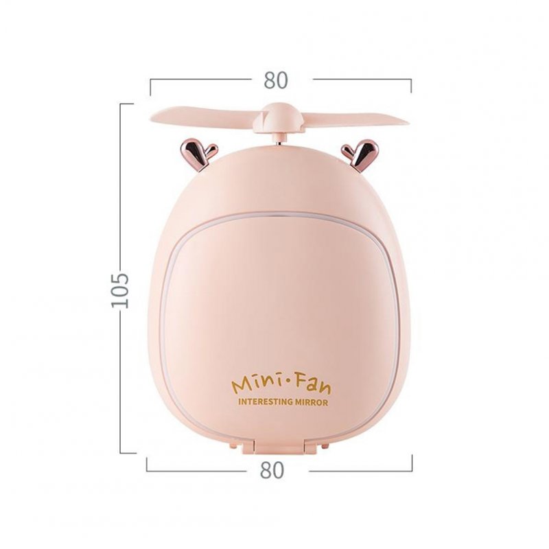 Cartoon Bear Beauty Makeup Mirror Lamp Fan Handheld Portable USB Rechargeable Small Fan Fawn pink_10.5 * 3.5 * 8cm