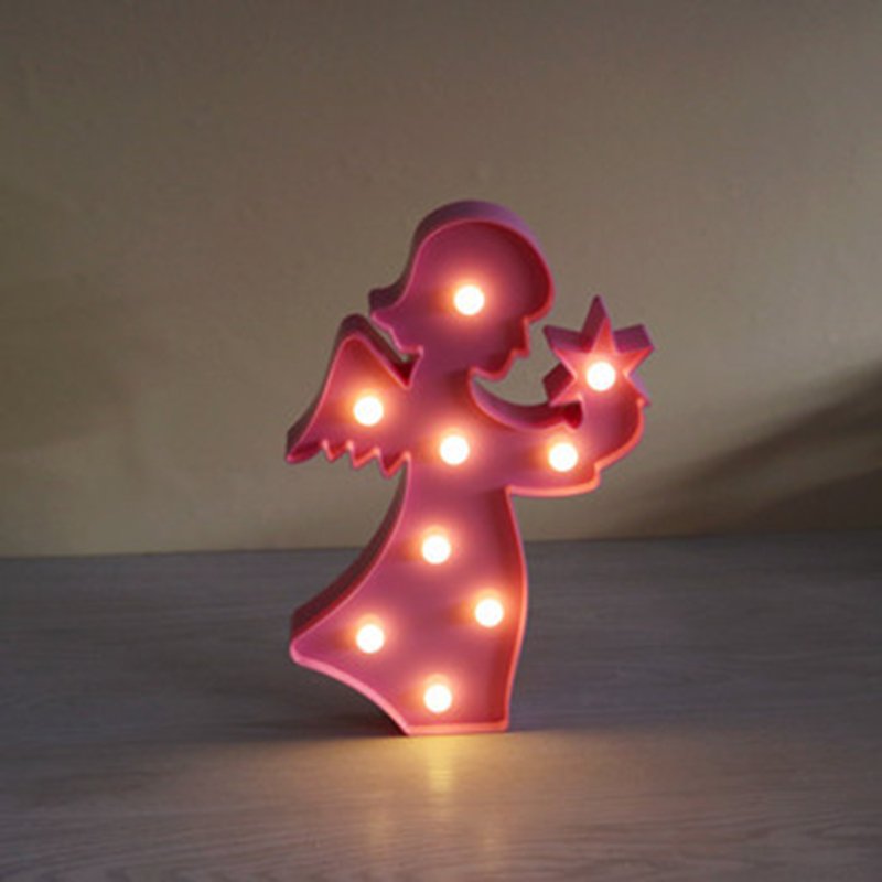 Cartoon LED 3D Night Light, Angel Shape Warm White Table Lamp, Indoor Decorative Nightlight for Kids Room Christmas Party Decor Candy pink