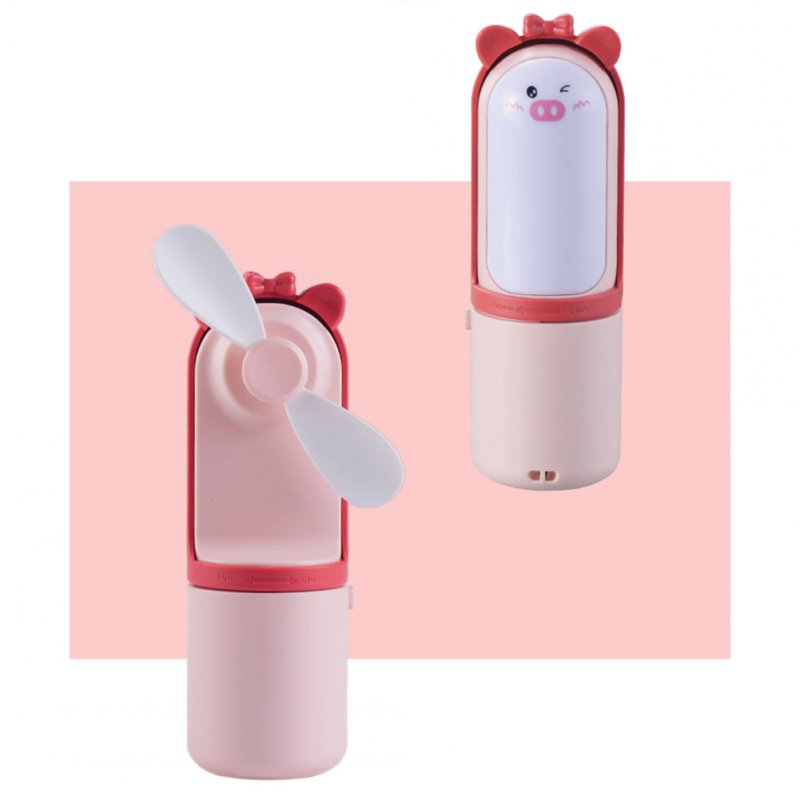 Cartoon Pig Shape Mini Fan with Night Light Portable USB Charging Fan Pink KT Pig_5cm * 5cm * 13.8cm