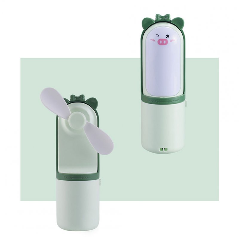 Cartoon Pig Shape Mini Fan with Night Light Portable USB Charging Fan Green KT Piglet_5cm * 5cm * 13.8cm