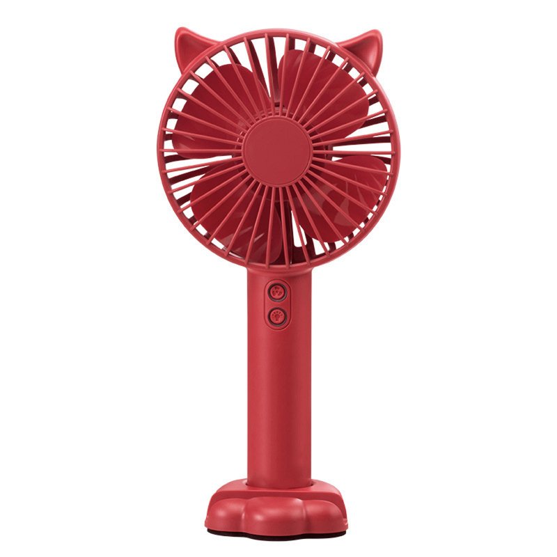 Cartoon Portable Mini Fan With Led Light Strong Wind Handheld Electric Fan With Mobile Phone Holder red