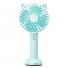 Cartoon Portable Mini Fan With Led Light Strong Wind Handheld Electric Fan With Mobile Phone Holder blue
