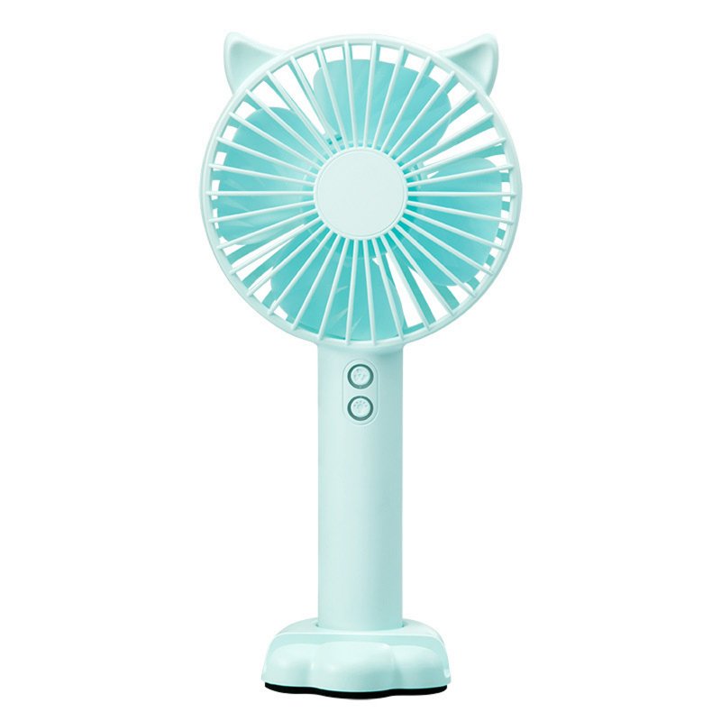 Cartoon Portable Mini Fan With Led Light Strong Wind Handheld Electric Fan With Mobile Phone Holder blue