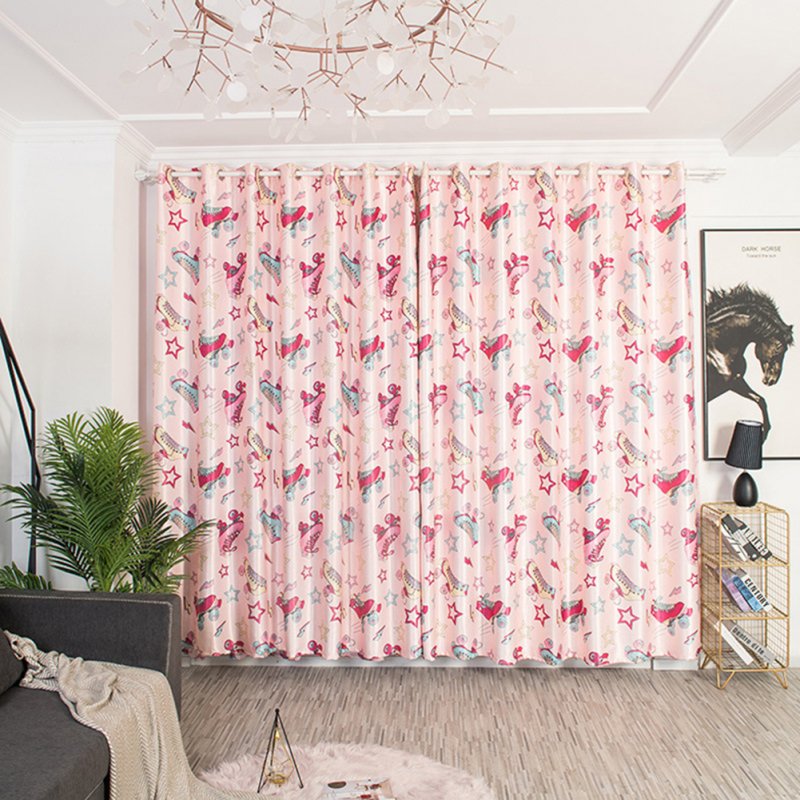 Cartoon Printed Window Curtains Hollow Out Drape for Home Kids Room Shade Pink_1 * 2.5m high punch