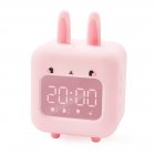 Cartoon Rabbit shaped Silicone Intelligent Alarm  Clock Rechargeable Voice Timekeeping Custom Music Clock With Night Light For Children Pink