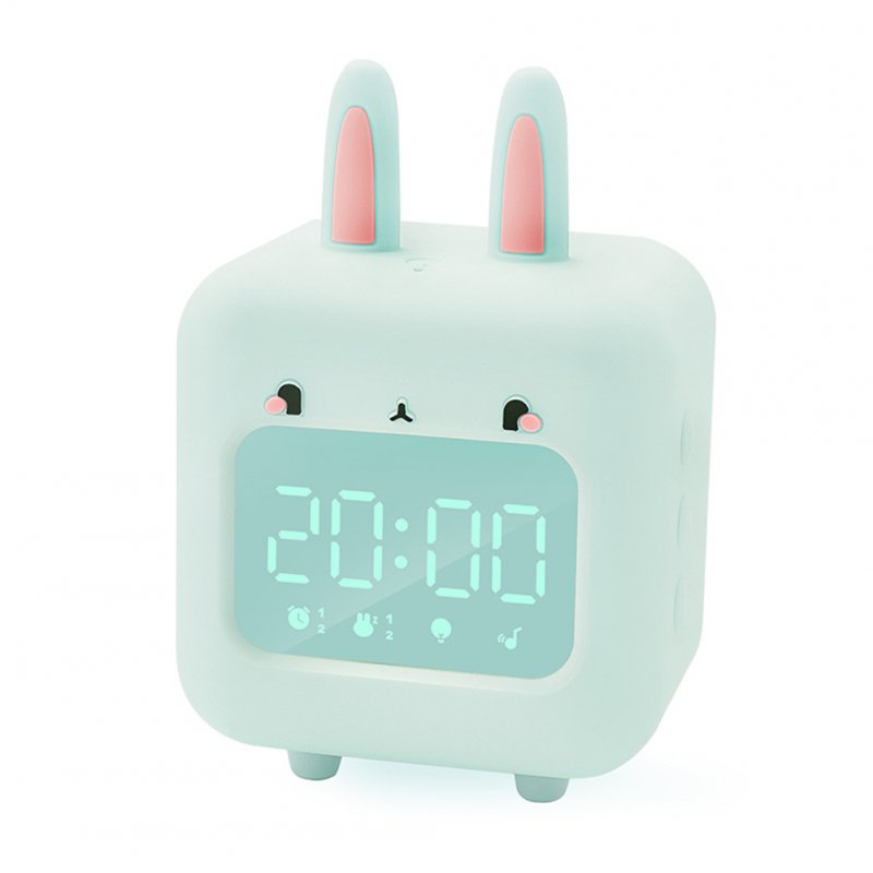 Cartoon Rabbit-shaped Silicone Intelligent Alarm  Clock Rechargeable Voice Timekeeping Custom Music Clock With Night Light For Children Green