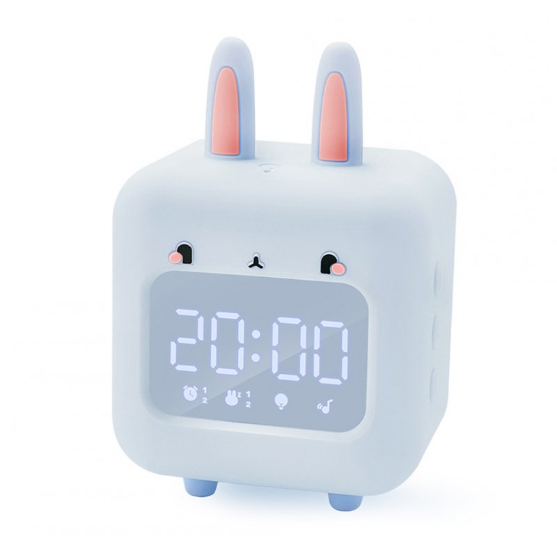 Cartoon Rabbit-shaped Silicone Intelligent Alarm  Clock Rechargeable Voice Timekeeping Custom Music Clock With Night Light For Children Blue
