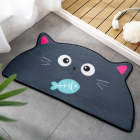 Cartoon Shaped Floor  Mat Bedroom Door Carpet Non slip Absorbent Semicircular Floor  Mat Cat eats fish 60 120cm