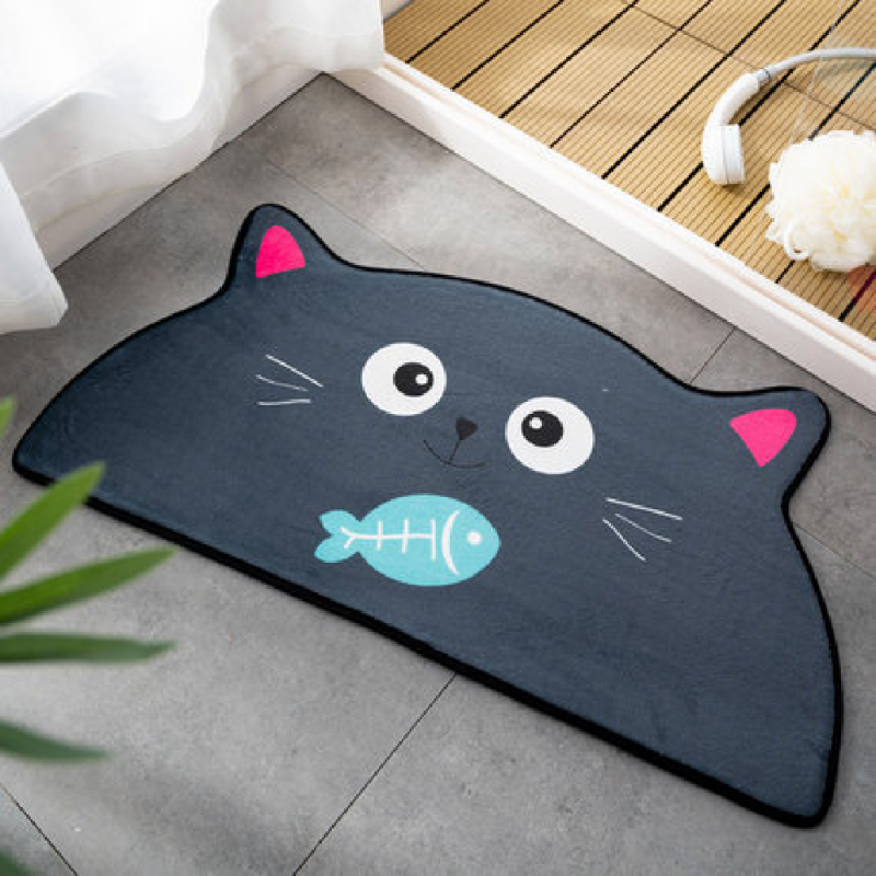 Cartoon Shaped Floor  Mat Bedroom Door Carpet Non-slip Absorbent Semicircular Floor  Mat Cat eats fish_60*120cm