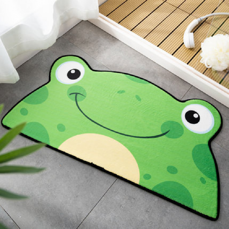 Cartoon Shaped Floor  Mat Bedroom Door Carpet Non-slip Absorbent Semicircular Floor  Mat Green frog_60*120cm
