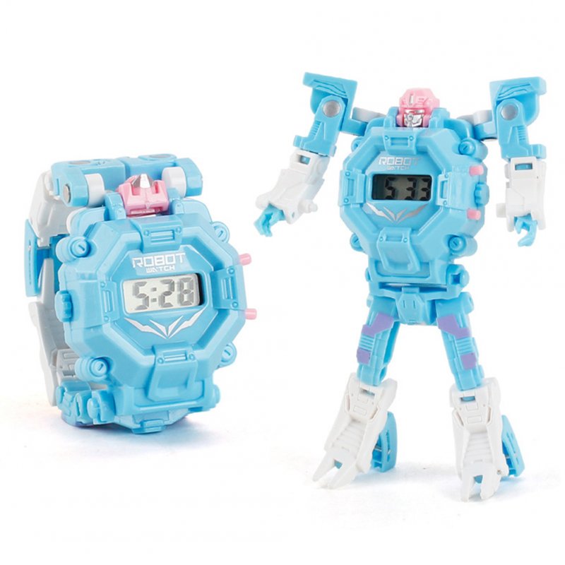 Cartoon Transformable Robot Electronic Wristwatch Digital Display Watch Child Boy Girl Toy light blue