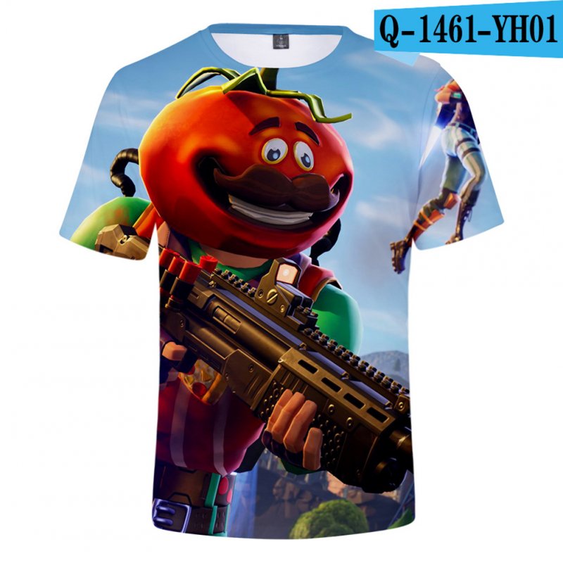 Casual 3D Cartoon Pattern Round Neck T-shirt Picture color AC_XS