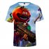 Casual 3D Cartoon Pattern Round Neck T shirt Picture color AF XXS