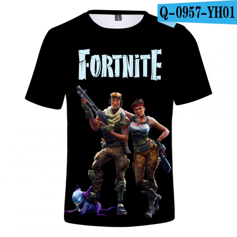 Casual 3D Cartoon Pattern Round Neck T-shirt Picture color S_XXL
